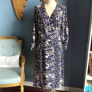 NWT Soon Black beige & purple printed midi wrap dress. 3/4 ruged sleeves size 14